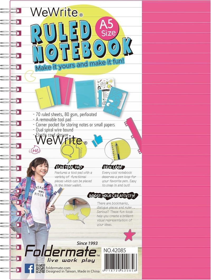 Foldermate WeWrite A5 Ruled Notebook | 70 Sheets | 80gsm Paper, With PP Cover & Removable dividers | Assorted Colors - Pack Of 02 - Image 3